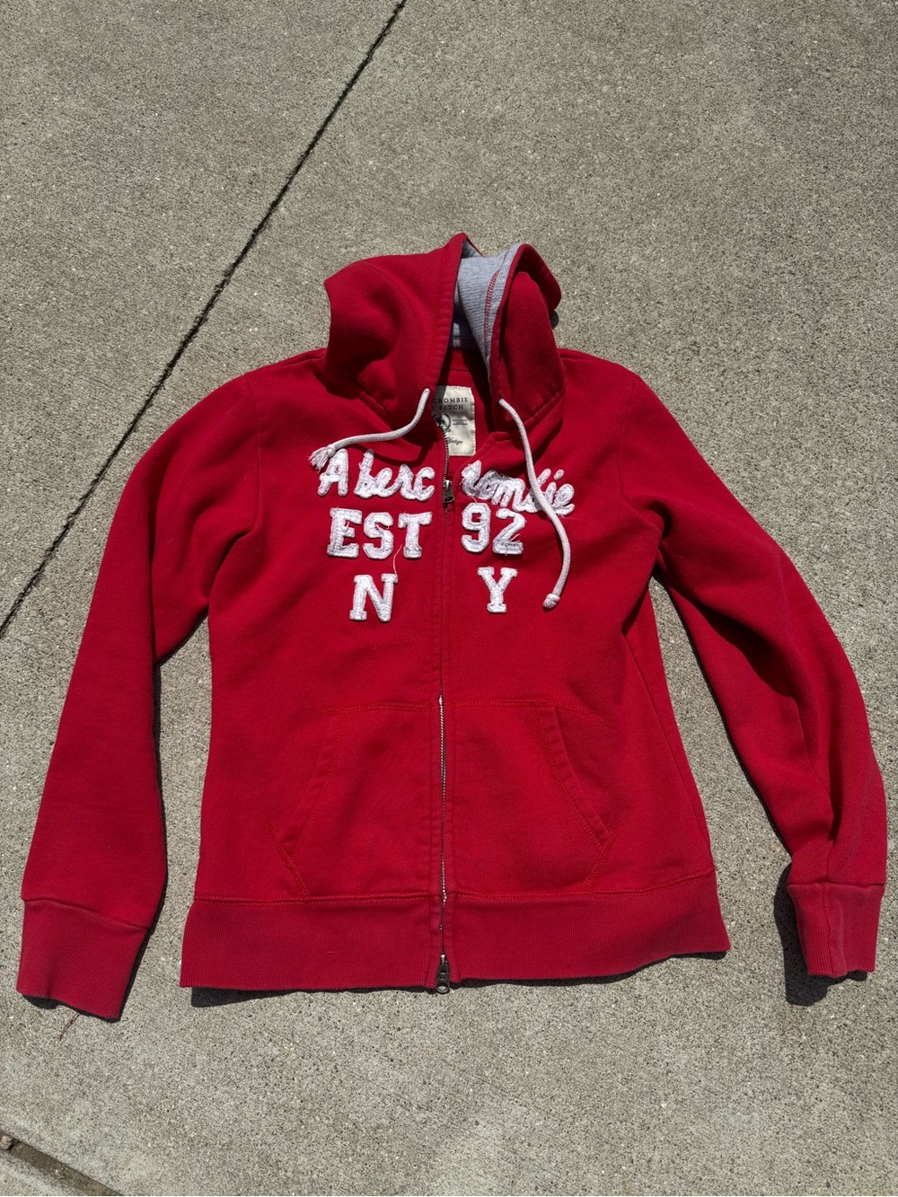 Abercrombie & Fitch Red Zip Hoodie with NY Embroidery